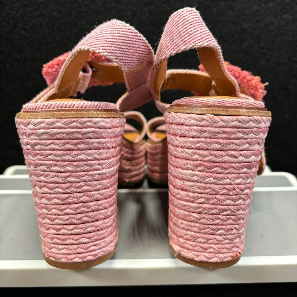 Lucky‎ Brand Yidris Platform Espadrille Heels Sandals Pink Size 9M Straw Buckle